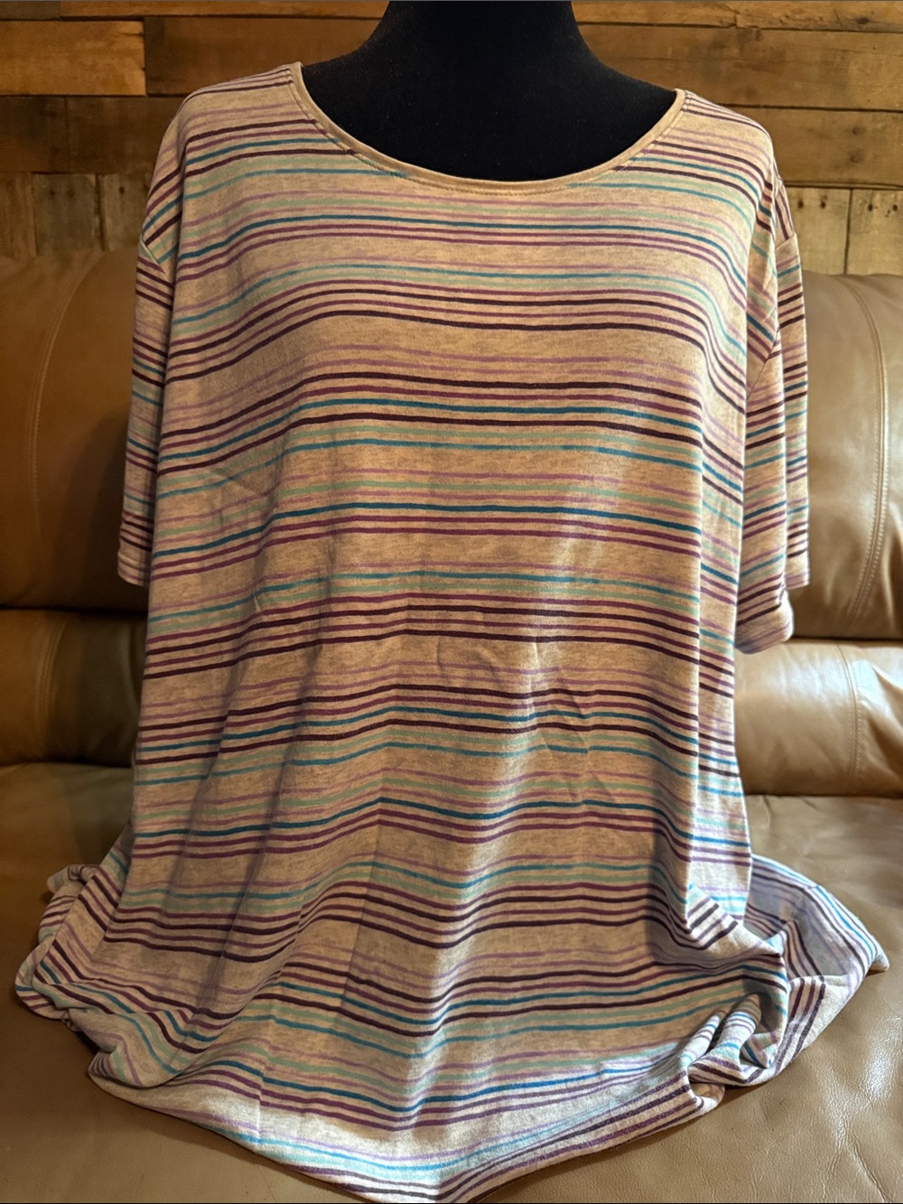 croft & barrow Striped Short Sleeve Top in Lavender, Teal, and Cream